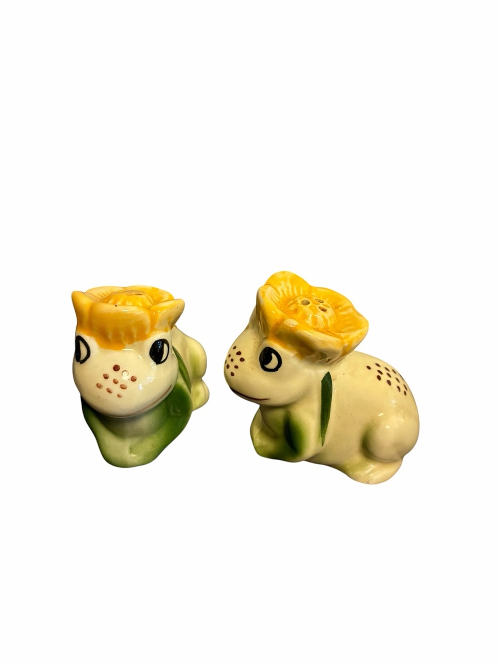 Yellow & Green Ceramic Bunny Salt and Pepper Shaker Set